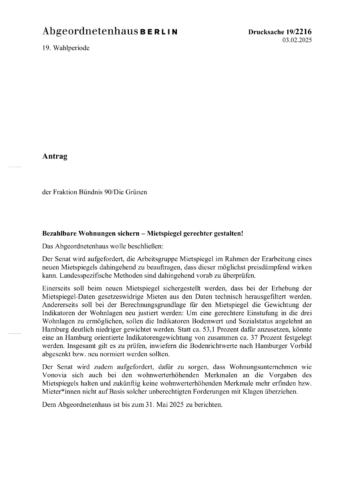Antrag "Bezahlbare Wohnungen sichern – Mietspiegel gerechter gestalten!"